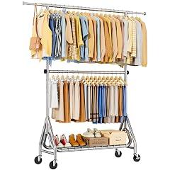 Jiejierui Double Rod Clothes Rack with Wheels