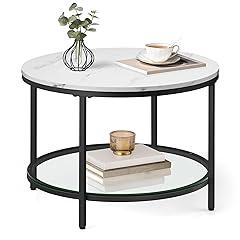 VASAGLE Round Coffee Table with Faux Marble Top