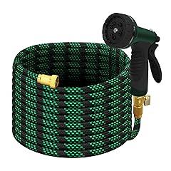 50FT Premium Garden Hose - Ultra Lightweight Non-Expanding Design with 10-Function Nozzle, Kink & Tangle-Free, Leakproof & Pressure Resistant for Yard/Lawn/Camping (Black&Green)
