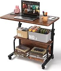 QZMDSM Adjustable Rolling Desk with Storage Shelves