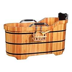 Wooden Freestanding Soaking Bathtub with Handrail