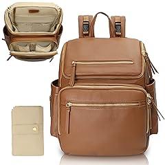 Omanmoli Leather Diaper Bag Backpack with Organizers