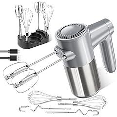 BinROC Cordless Hand Mixer Rechargeable 7-Speed Silver