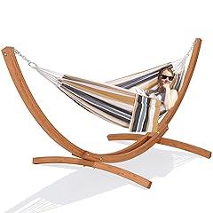 SUNCREAT Freestanding Hammock with Wooden Stand