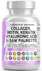Clean Nutraceuticals Collagen Biotin Keratin Saw Palmetto Complex