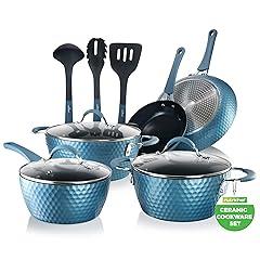 NutriChef Royal Blue 11-Piece Non-Stick Cookware Set
