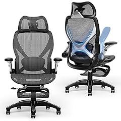 ELABEST X100 Ergonomic Office Chair with Footrest, Big and Tall Home Desk Chair with 5D Flip-Up Arms, Adjustable 3D Adaptive Lumbar Support,High Back Rolling Computer Chair, Swivel Gaming Mesh Chairs