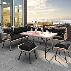 YITAHOME Patio Wicker L-Shaped Furniture Set