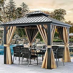 DWVO 10x10ft Hardtop Gazebo with Nettings and Curtains