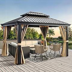 DWVO 10x12ft Hardtop Gazebo with Nettings and Curtains