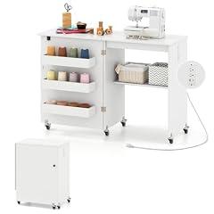 Giantex Folding Sewing Table with Storage and Wheels