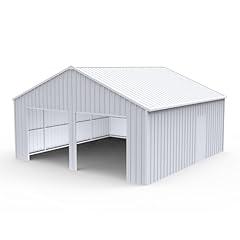 22 x 23 FT Outdoor Metal Garage Shed with 14-Gauge Steel Frame, 26-Gauge Panels & Side Door, Heavy-Duty Prefab Steel Building for Two Cars, Workshop, Farm Equipment & Tractor Shelter ļ¼Whiteļ¼