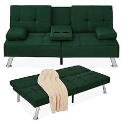 Linen Modern Folding Futon Sofa Bed - Dark Green