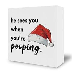 BCUANGD Funny Christmas Desk Decor - Wooden Box Sign, Novelty Xmas Plaque Box Sign for Bathroom, Toilet, Table Decoration, 5x5 Inches