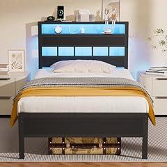 Furnulem Twin Bed with Charging Station & Lights