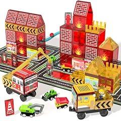 Magnetic Construction Tiles with Fire Truck Set