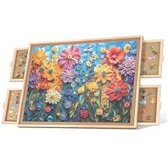 Rotating Wooden Jigsaw Puzzle Board with Drawers