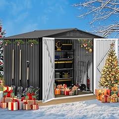 DWVO 8x6FT Outdoor Storage Shed, Roomy Steel Tool Shed with Secure Entrances & Air Circulation for Patio, Lawn, and Backyard, Ideal for Storing Garden Gear, Lawn Tools, and Bikes, Dark Gray
