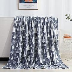 Elegant Comfort Luxury Velvet Super Soft Christmas Prints Fleece Blanket-Holiday Theme Home Décor Fuzzy Warm and Cozy Throws for Winter Bedding, Couch and Gift, 50 x 60 inch, Christmas Tree