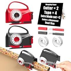Wraprocut (2-Pack) Wrapping Paper Cutter & Tape Dispenser Dual Use with 4 Tapes,2 Replace Blades Kit for Christmas Gift Wrap Cutter Tool Paper Roll Holder Tube Sliding Slicing for Birthday Holiday.