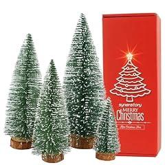 Small Christmas Tree,Mini Christmas Tree, Mini Pine Tree, Bottle Brush Fake Trees with Wooden Base for Tabletop Decorative (Plant Green)