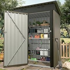 GarveeLife 5x3 FT Outdoor Storage Shed, Tool Shed with Sloping Roof and Lockable Door, Compact Metal Tool Garden Shed for Garden, Backyard, Patio (Brown)