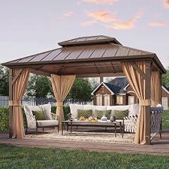 YOLENY Hardtop Metal Gazebo with Curtains