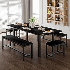 Feonase Extendable Dining Table Set with Benches