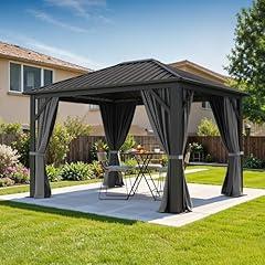 DWVO Hardtop Gazebo 10x12ft with Nettings and Curtains