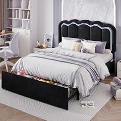 SHA CERLIN Velvet Upholstered Full Bed with LED