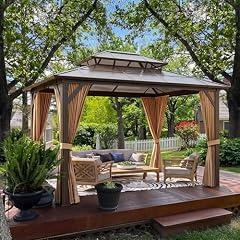 GAOMON 10x10ft Hardtop Gazebo with Netting and Curtains