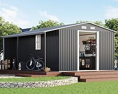 Jocisland Metal Storage Shed with Firewood Bay