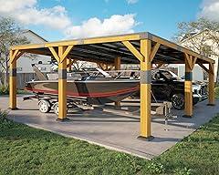 Jocisland Cedar Wood Carport with Steel Roof